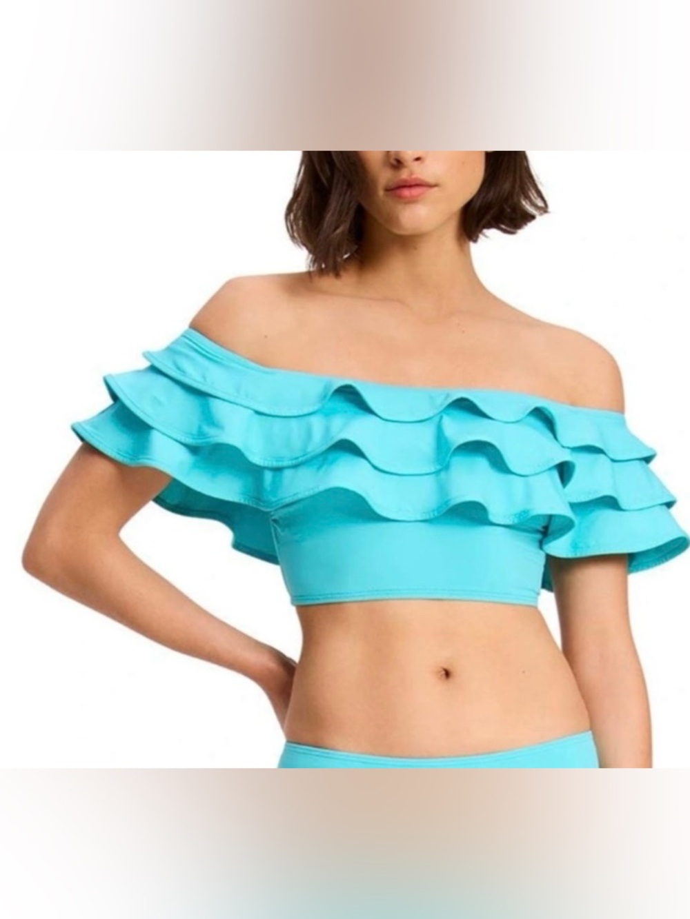 Kate Spade Off-Shoulder Ruffle Bikini Top Size Small Blue NWT